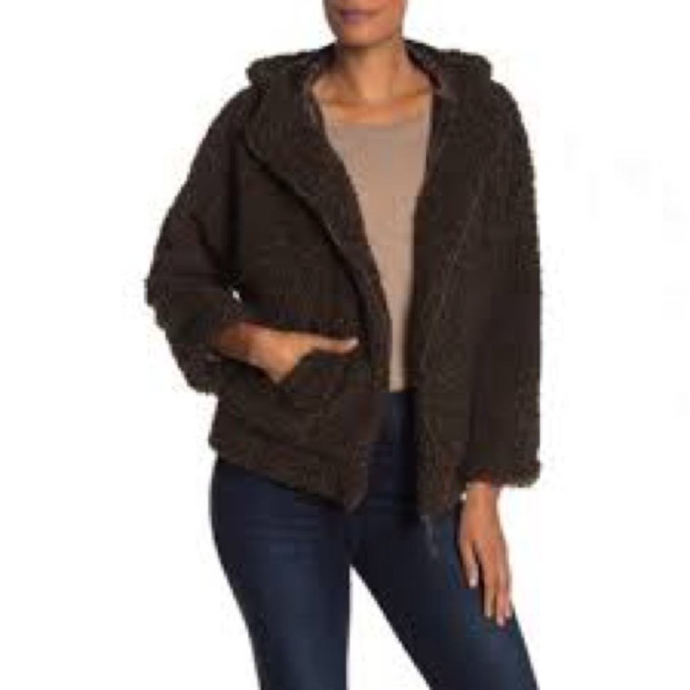 Max Studio Dark Olive Teddy Jacket Small